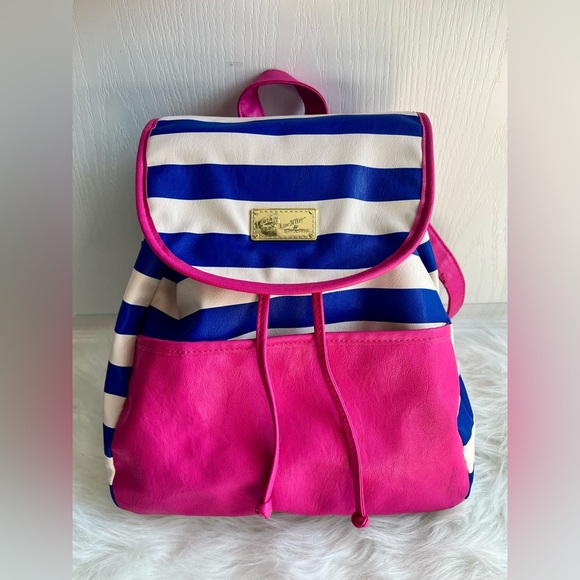 Luv Betsey by Betsey Johnson Pink and Blue Striped mini Backpack purse main image 7